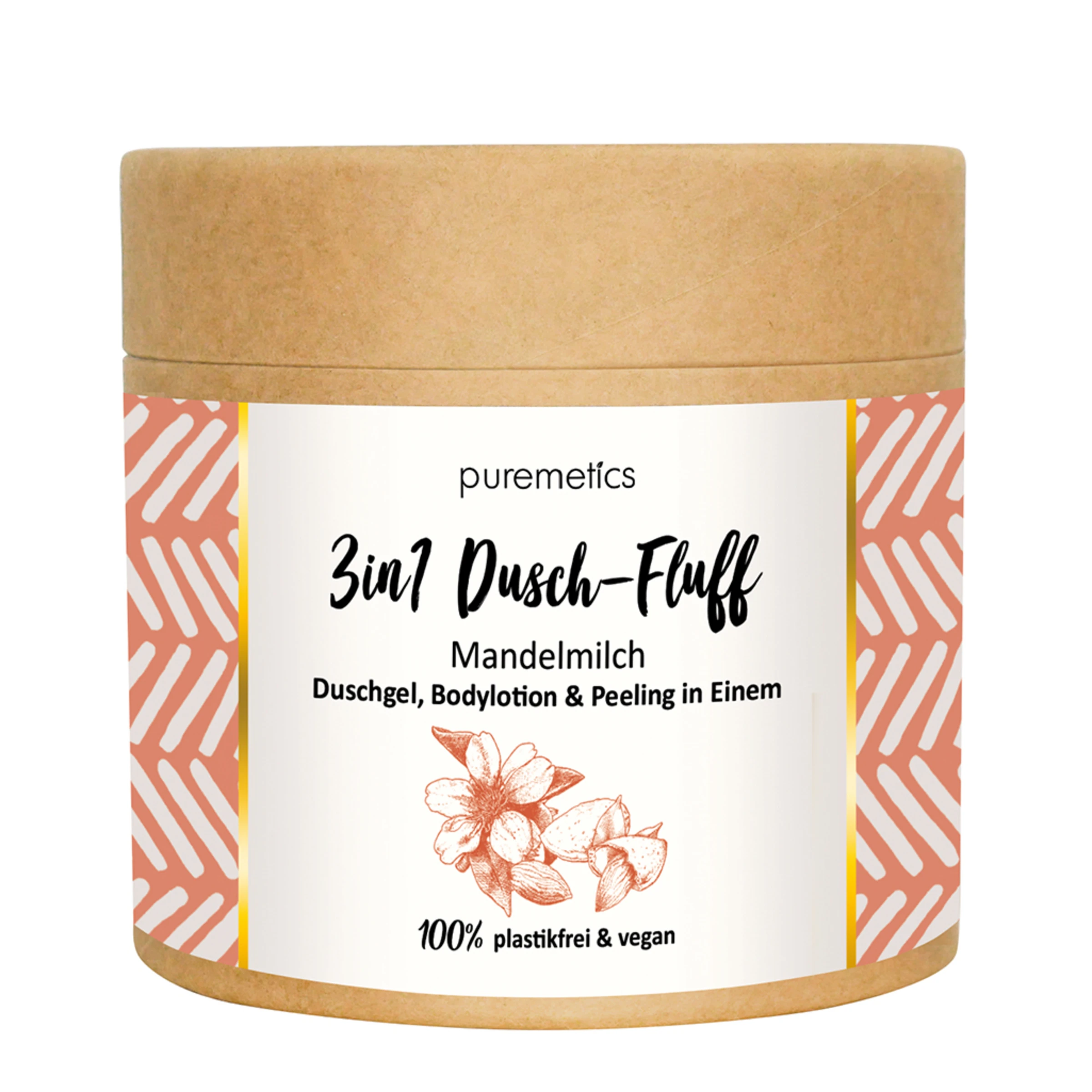 Puremetics 3in1 Dusch-Fluff Mandelmilch Mit Zuckerpeeling 1 Puremetics 3in1 Dusch-Fluff Mandelmilch Mit Zuckerpeeling