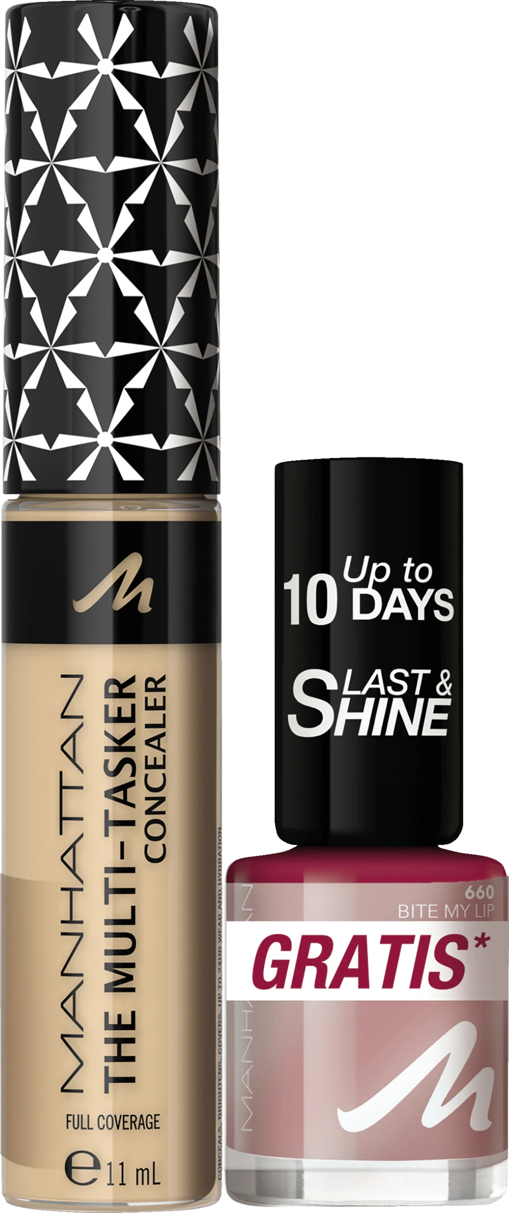 Manhattan Set Multi-Tasker Concealer 40+Last&Shine Nagellack 660- Bite My Lip 1 Manhattan Set Multi-Tasker Concealer 40+Last&Shine Nagellack 660- Bite My Lip